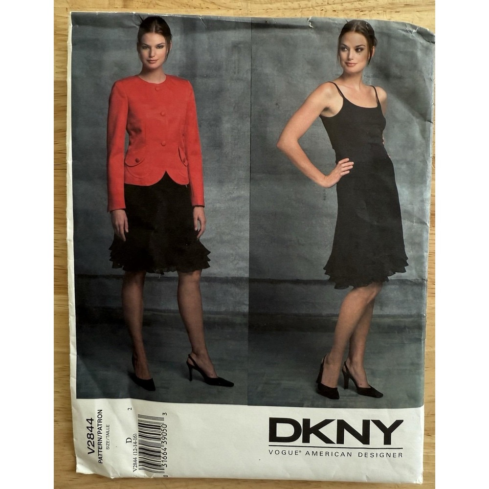Vogue V2844 American Designer DKNY Fitted Lined Jacket 3 Layer Skirt Sz 12-16 UC